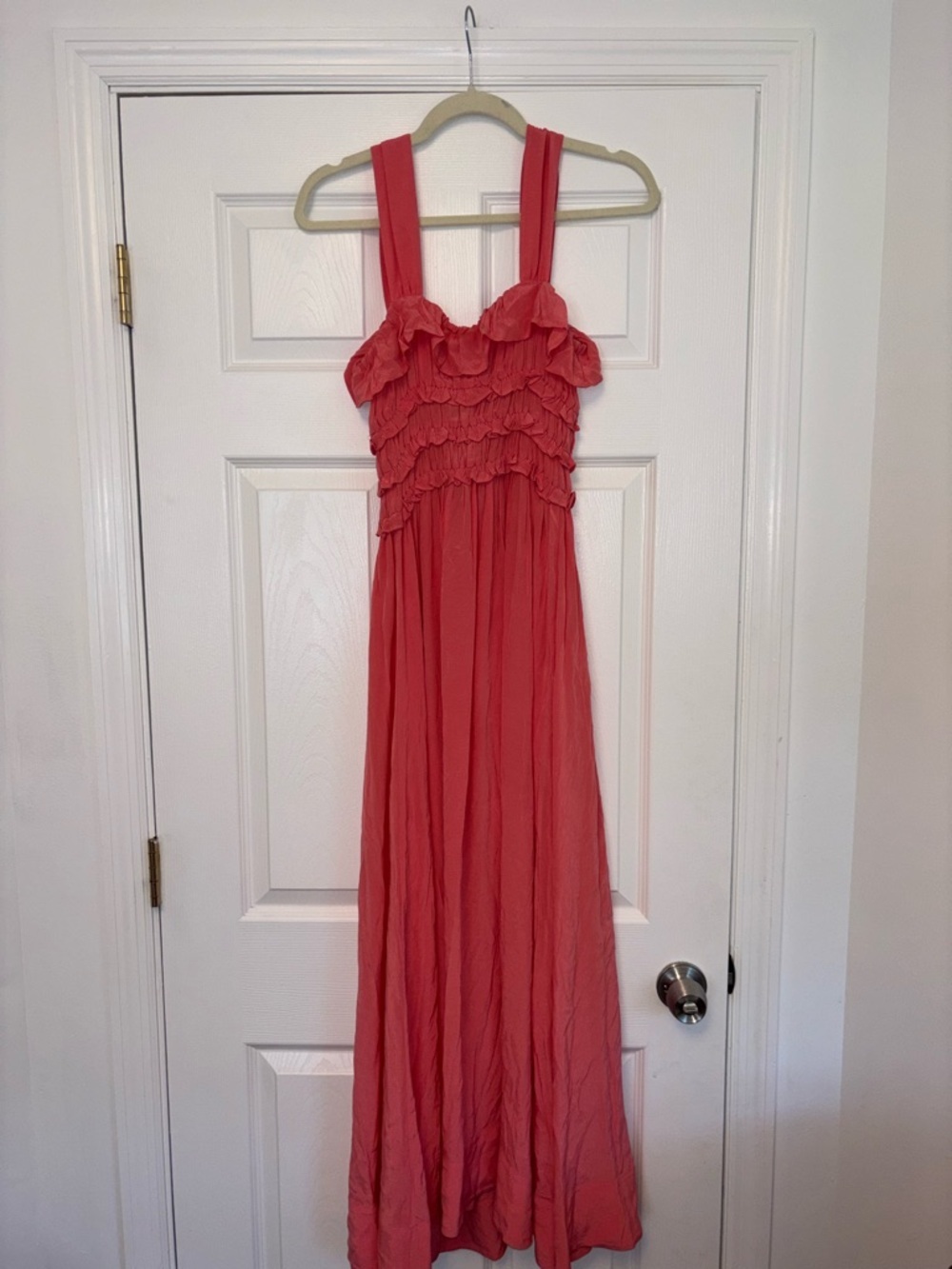 DÔEN Carolynn Dress Coral Rose NWT Medium Romantic Ruffle Midi Dress - Picture 11 of 16